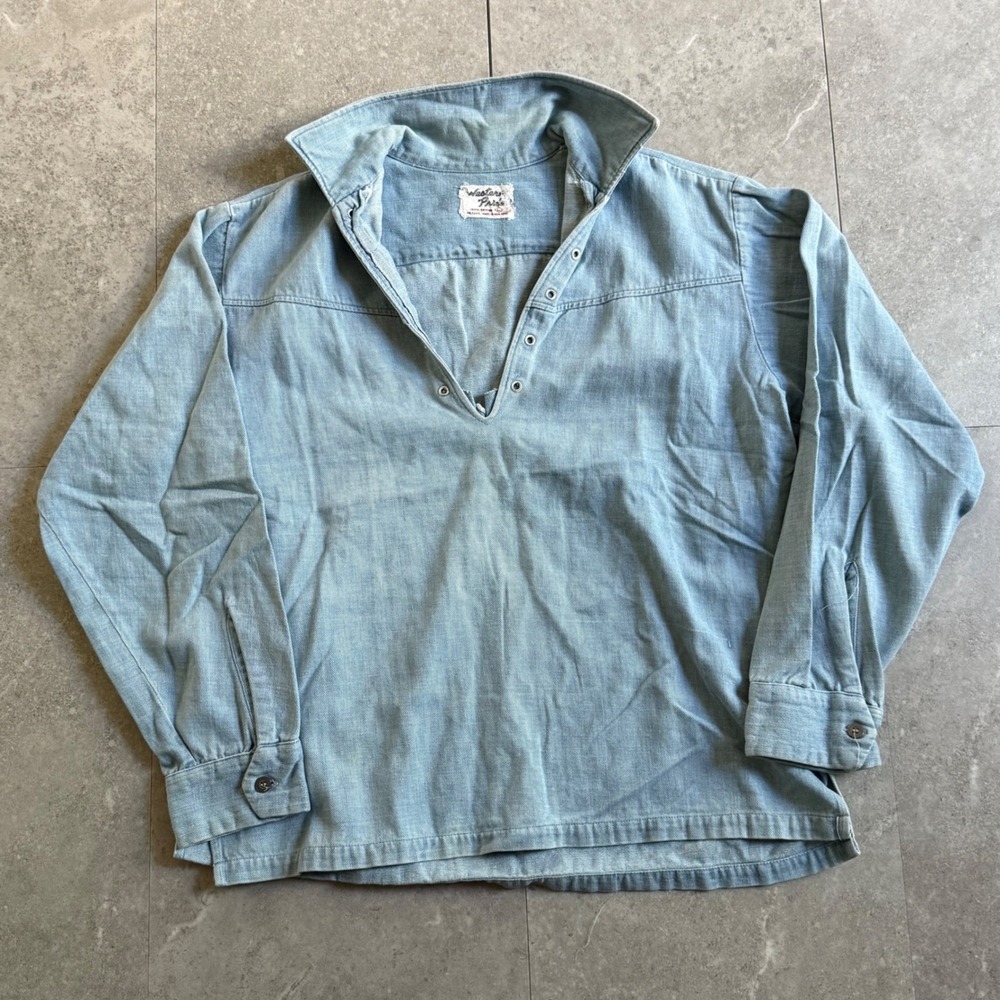 Vintage 70s Western Pride Chambray Pullover Shirt Large